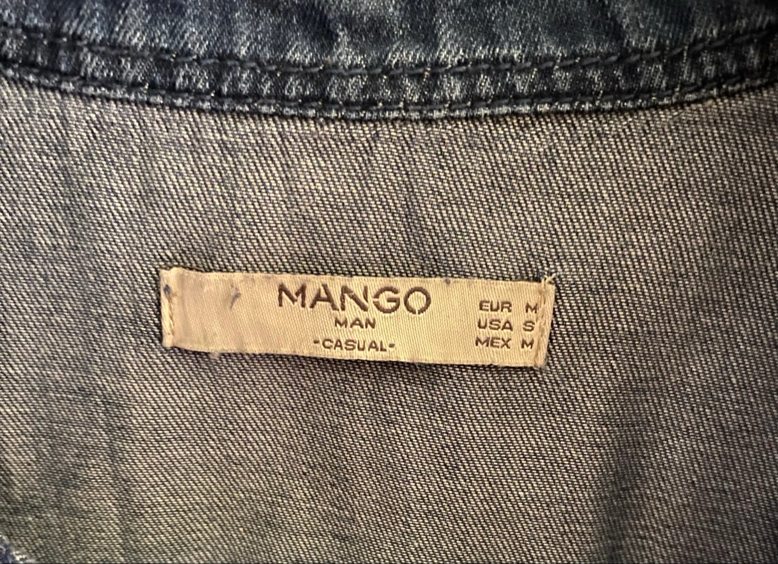 Camisa jeans Mango Man azul denim – Tamanho M – Estilo western com botões de pressão – photo 6